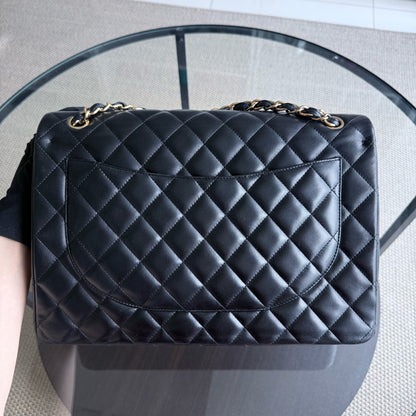 Chanel Classic Flap Maxi - Double Flap 33CM Quilted Lambskin Black Gold Hardware Series 14
