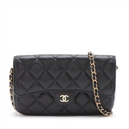 Chanel Matrasse Caviar S Chain Wallet Black G