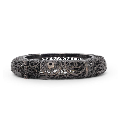 Chanel Blackened Metal Filigree Hinged Bracelet