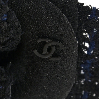 Tweed Fabric Camellia Pin Brooch Black
