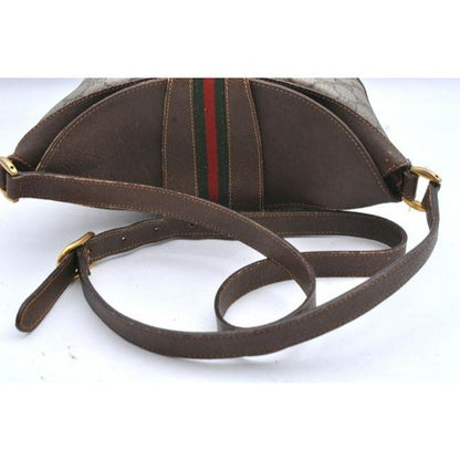 Gucci Brown Guccissima Print Leather Accessory Col Ophidia Bucket Bag w Red & Green