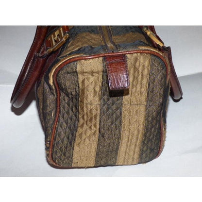 Fendi W Canvasleather Top Handle Key Quilted Pequin Canvas Leather Satchel