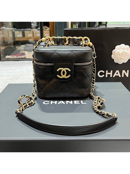 Gold Hardware Cosmetic Case Chain Mini Bag Black Chanel