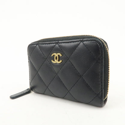 CHANEL Matelasse Lamb Skin Round Zippy Coin Case Black A84511