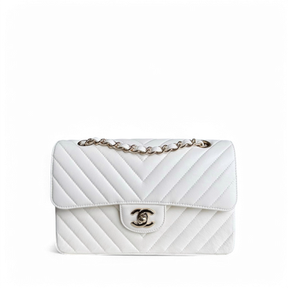 Chanel Classic Flap Small - Caviar 23CM Chevron White Gold Harware Series 31