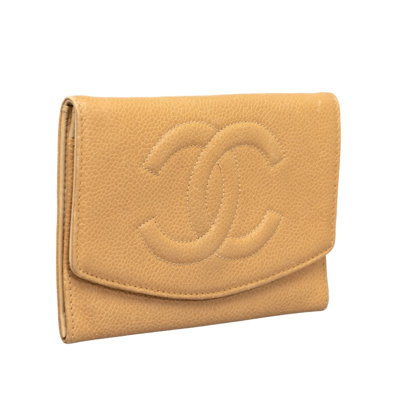 Chanel Cocomark Double Folded Wallet Beige Caviar   CHANEL