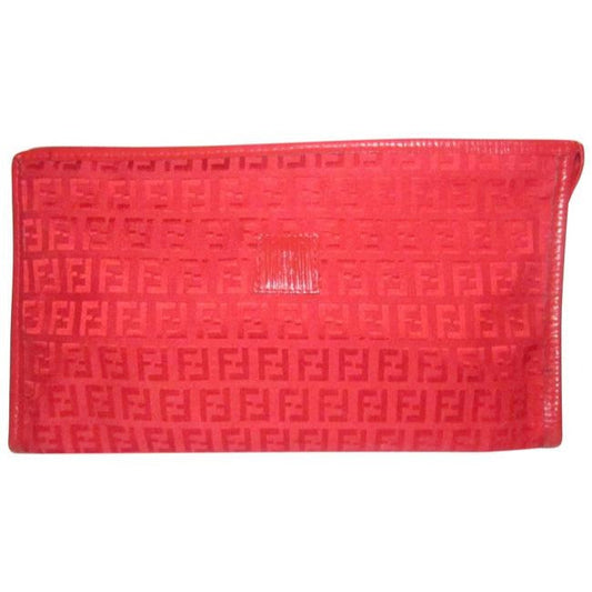 Fendi Smalll F Logo Make Up Red Zucchino Print Canvas And Leather Clutch