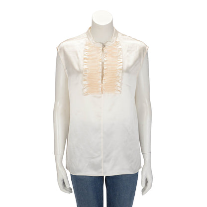 Chanel Ecru Silk Ruffled Sleeveless Top FR 40