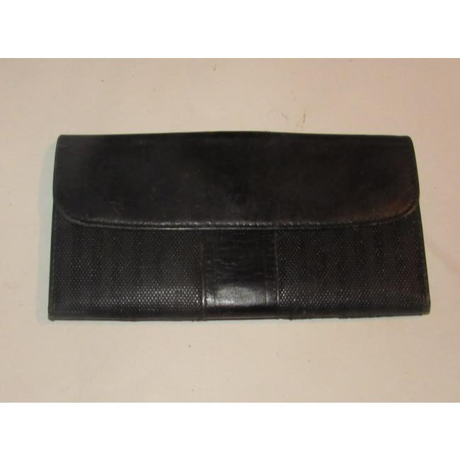 Fendi Black Thin Striped Coated Canvas And Black Leather Vintage Wallet
