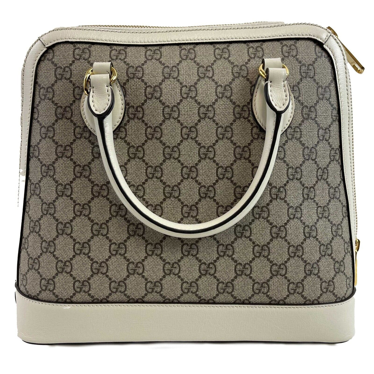 GUCCI GG Supreme 1955 Horsebit Medium Mystic White Top Handle Crossbody