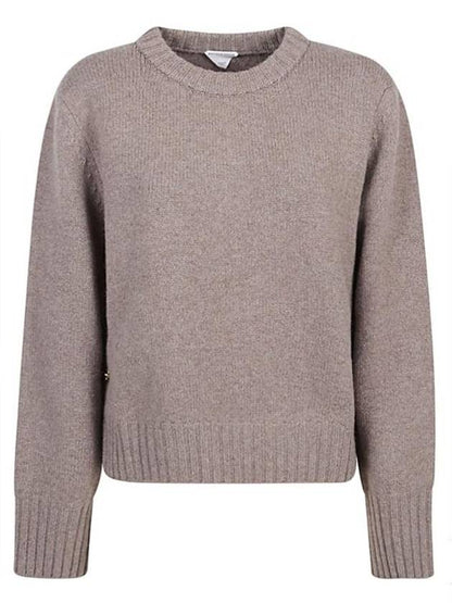 Luxury Bottega Veneta Metal Note Button Wool Knit Top Grey