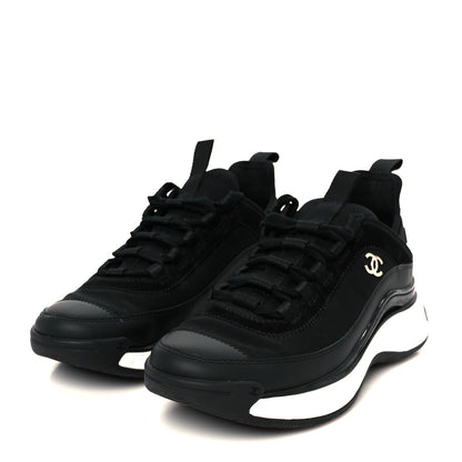 Velvet Calfskin Mixed Fibers CC Sneakers 36.5 Black