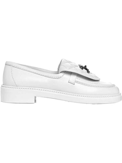 CC Logo Quilted Tab Loafers White Chanel