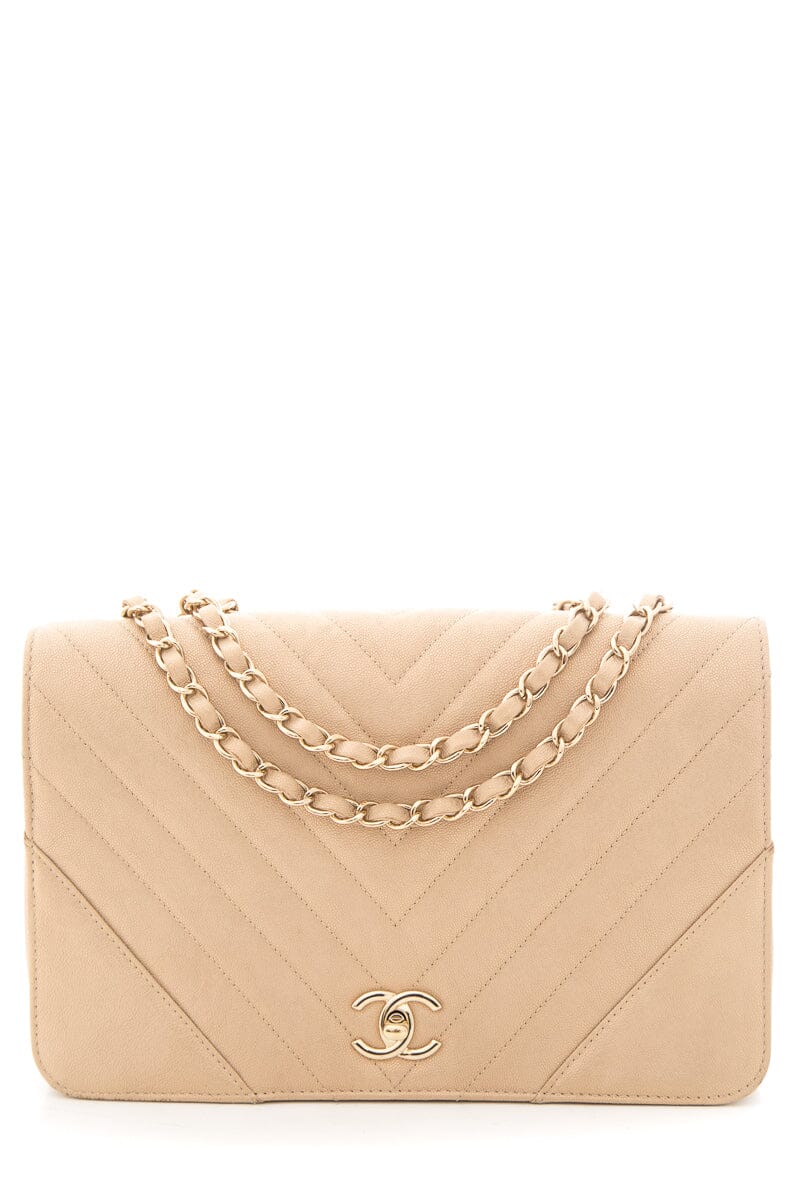 Chanel 2019/20 Metallic Caviar Chevron Quilted Flap Bag