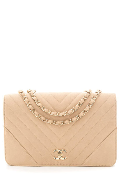 Chanel 2019/20 Metallic Caviar Chevron Quilted Flap Bag