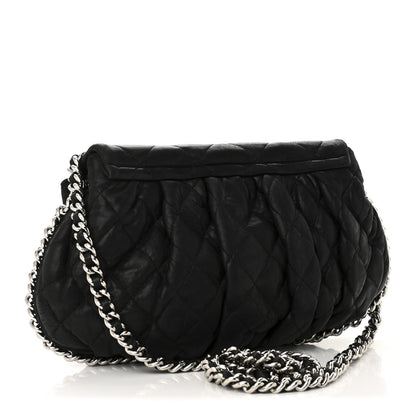 Washed Lambskin Quilted Medium Chain Around Messenger Black