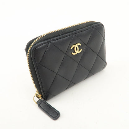 CHANEL Matelasse Lamb Skin Round Zippy Coin Case Black A84511