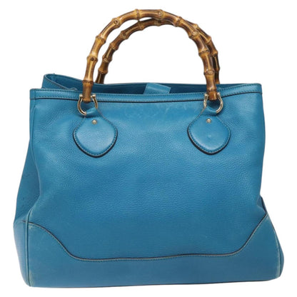 Gucci Bamboo Blue Leather Handbag ()
