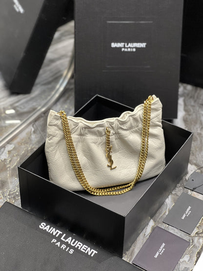 Yves Saint Laurent Hobo Mini Bag White With Bronze Toned Hardware