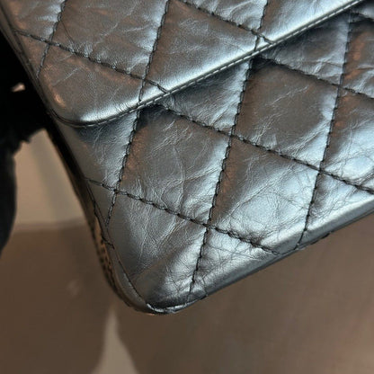 2.55 266 Medium 28CM Double Flap Quilted Aged Calfskin Black AGHW No 20