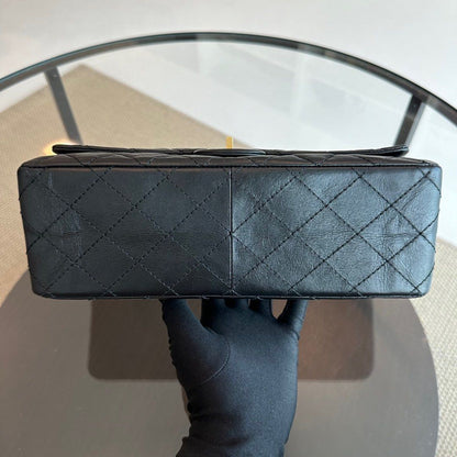 2.55 266 Medium 28CM Double Flap Quilted Aged Calfskin Black AGHW No 20