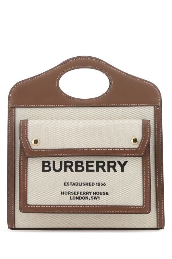 Burberry Woman Two-Tone Canvas And Leather Mini Pocket HandBag