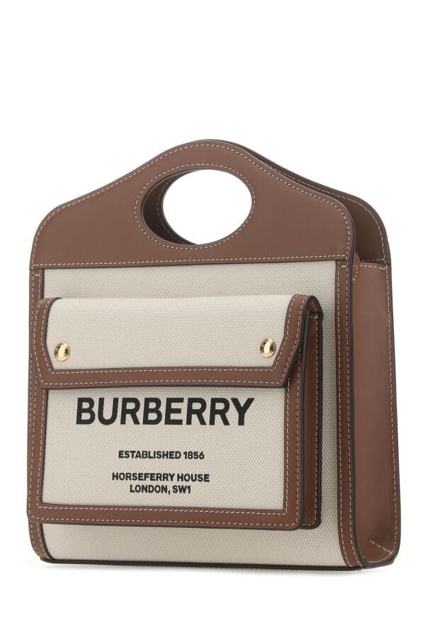 Burberry Woman Two-Tone Canvas And Leather Mini Pocket HandBag