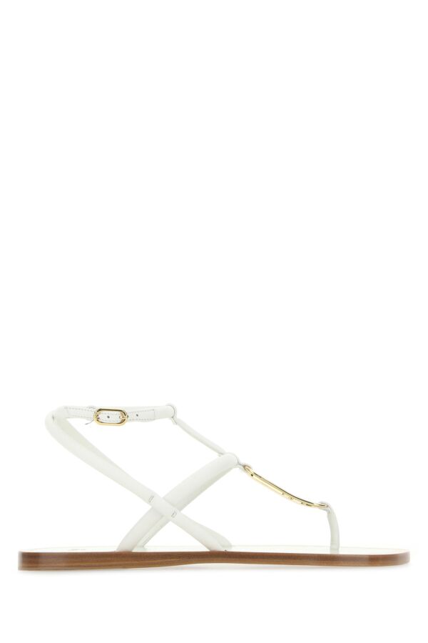 Fendi Woman White Nappa Leather Fendi O Lock Thong Sandals