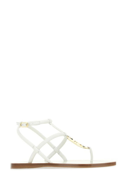Fendi Woman White Nappa Leather Fendi O Lock Thong Sandals