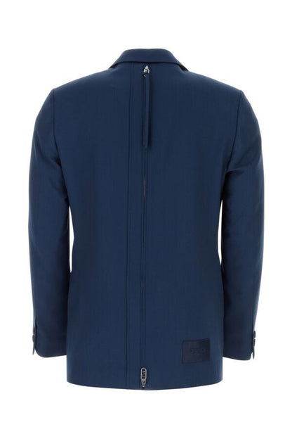 Fendi Man Blue Wool Blend Blazer