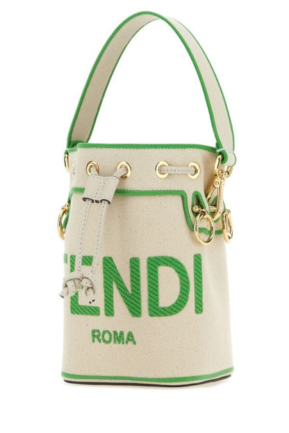 Fendi Woman Sand Canvas Mini Mon Tresor Bucket Bag
