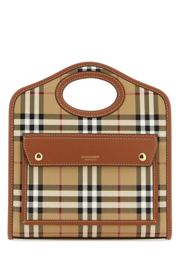 Burberry Woman Printed Canvas And Leather Mini Pocket HandBag