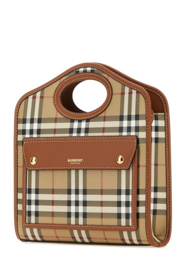 Burberry Woman Printed Canvas And Leather Mini Pocket HandBag