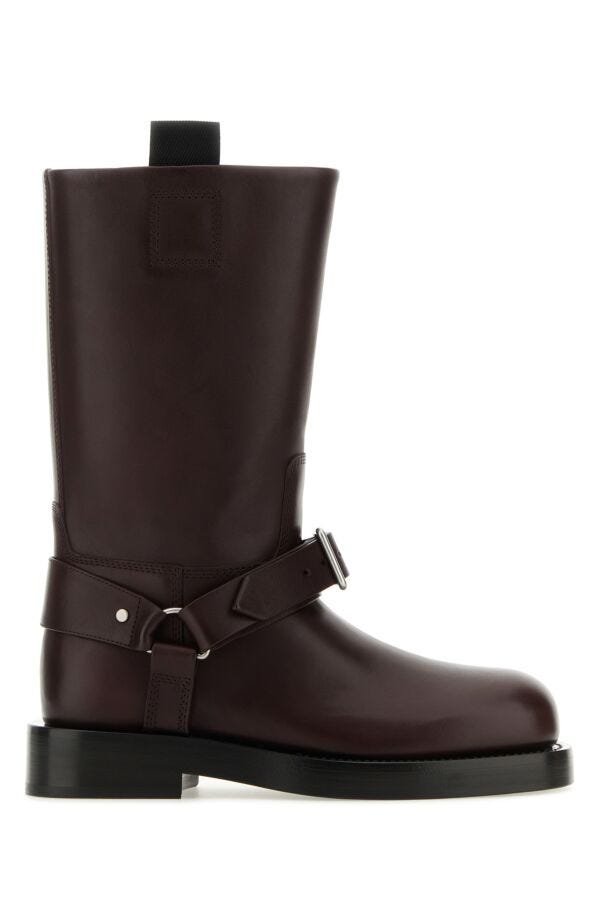 Burberry Woman Aubergine Leather Saddle Ankle Boots
