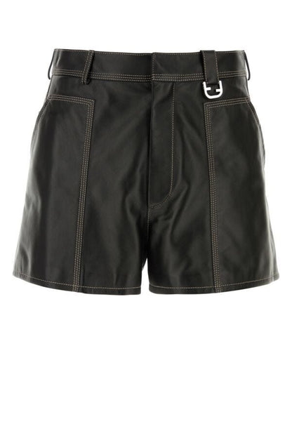 Fendi Man Black Leather Shorts
