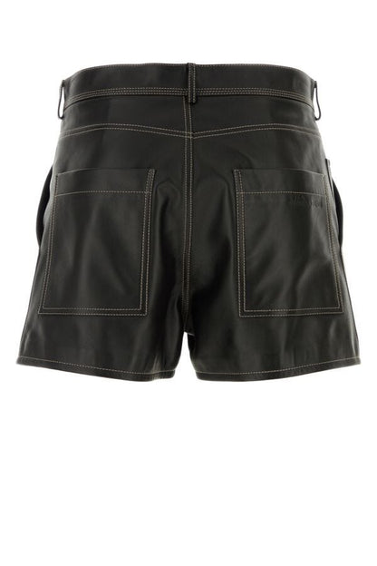 Fendi Man Black Leather Shorts