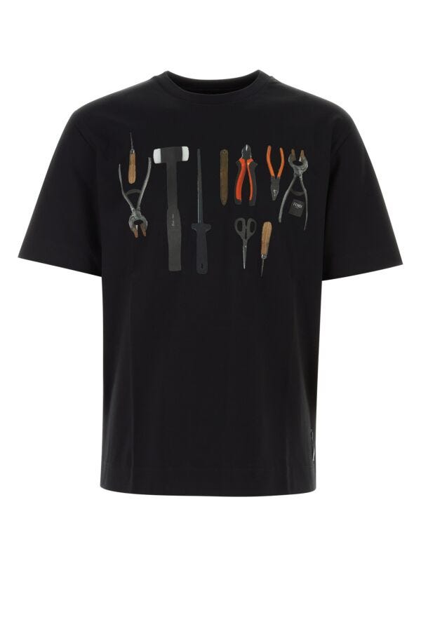 Fendi Man Black Cotton T-Shirt