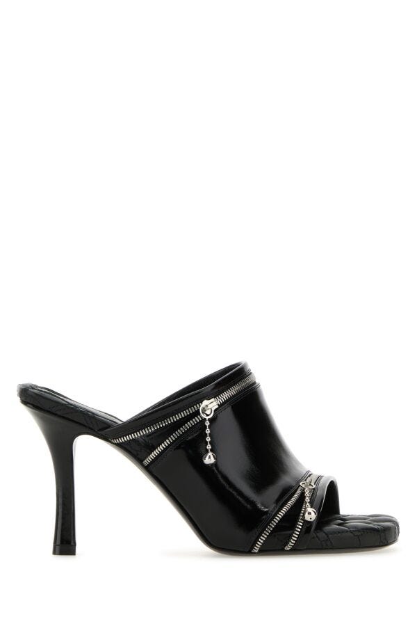 Burberry Woman Black Leather Peep Mules