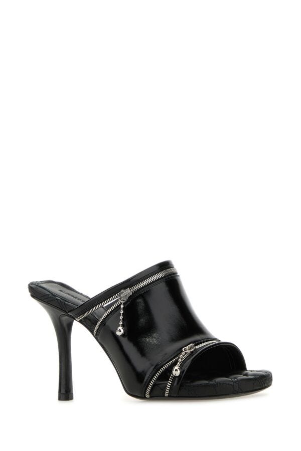 Burberry Woman Black Leather Peep Mules