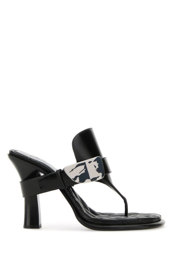 Burberry Woman Black Leather Bay Thong Mules