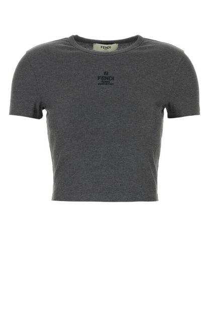 Fendi Woman Charcoal Stretch Cotton T-Shirt