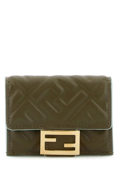 Fendi Woman Army Green Leather Baguette Wallet