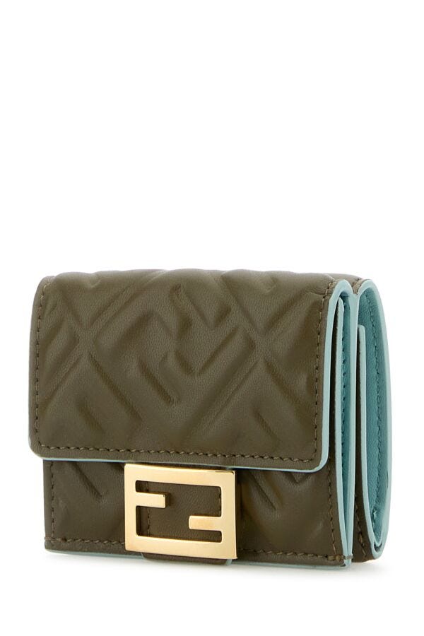 Fendi Woman Army Green Leather Baguette Wallet