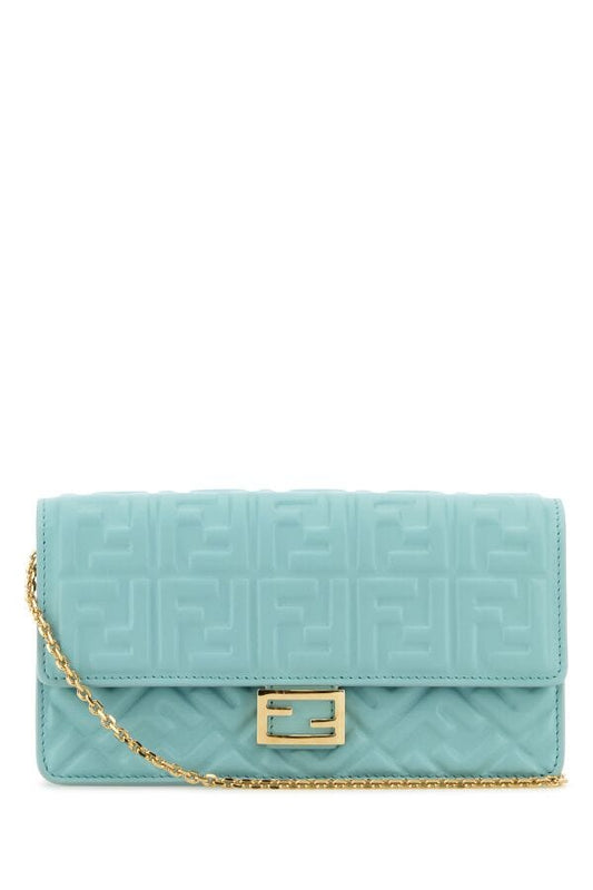 Fendi Woman Light Blue Nappa Leather Baguette Wallet