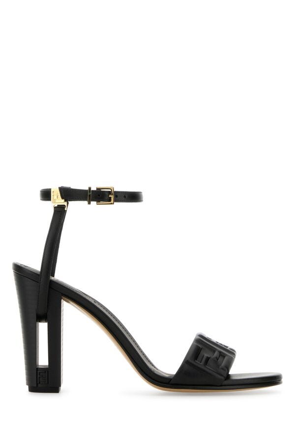 Fendi Woman Black Leather Delfina Sandals