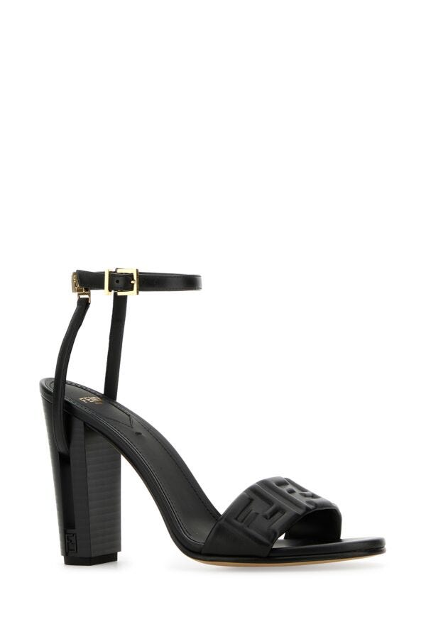 Fendi Woman Black Leather Delfina Sandals