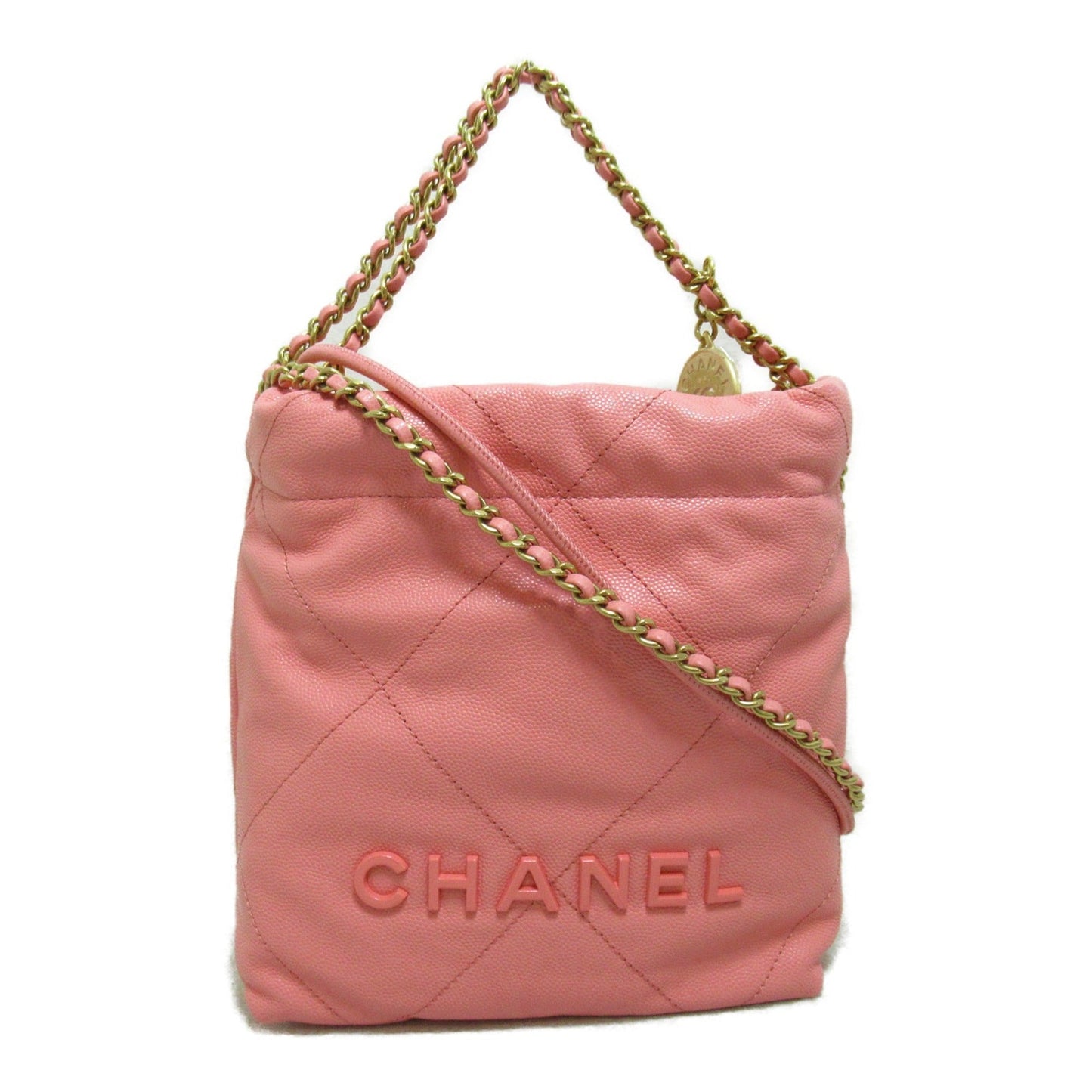 CHANEL 22 Mini 2wayShoulder Bag Pink Coral pink Caviar Skin [Grained Calf] Shiny Grain Calfskin AS3980 B14407 NR646