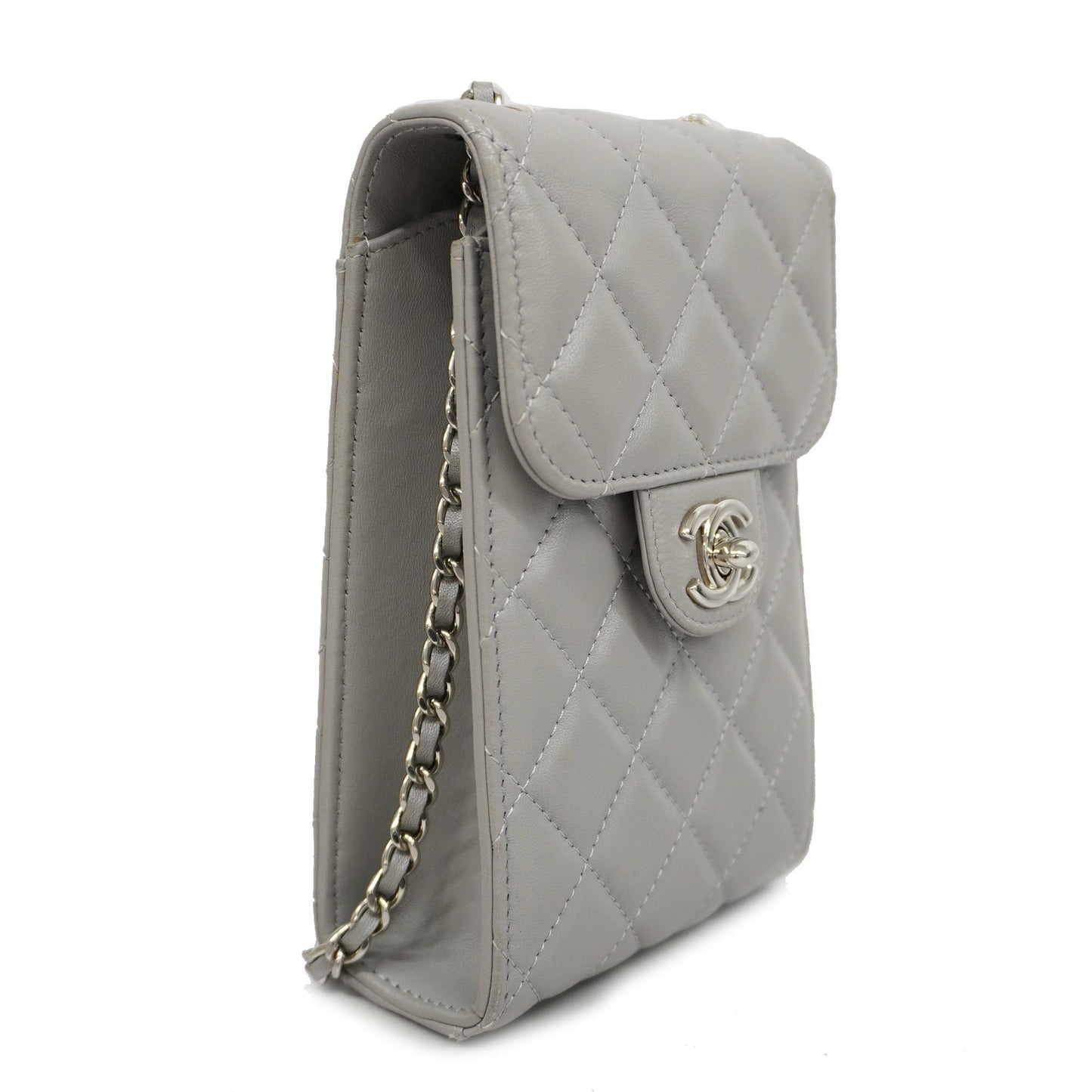 Chanel[3bd5059] Auth  Shoulder Bag Matelasse Chain Shoulder Lambskin Gray Silver metal