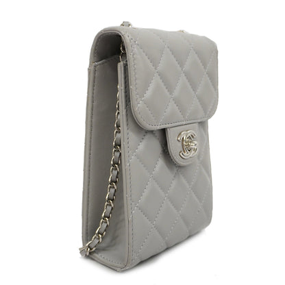 Chanel[3bd5059] Auth  Shoulder Bag Matelasse Chain Shoulder Lambskin Gray Silver metal