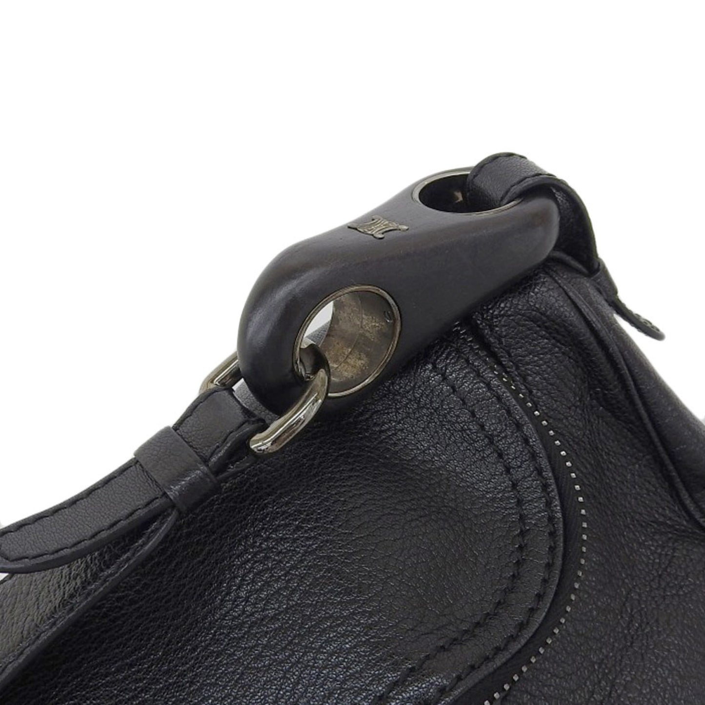 Celine one shoulder bag leather black silver metal fittings